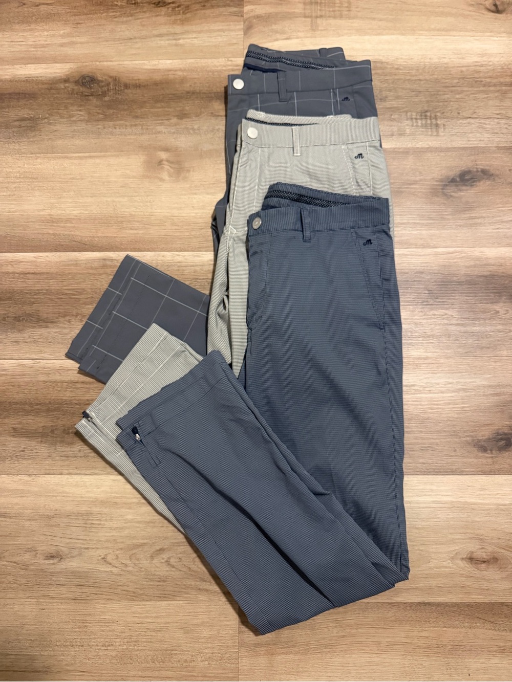 Bonobos Maide Golf Pants Mens 33x32 Herringbone Plaid Gray Stretch Ankle Zip